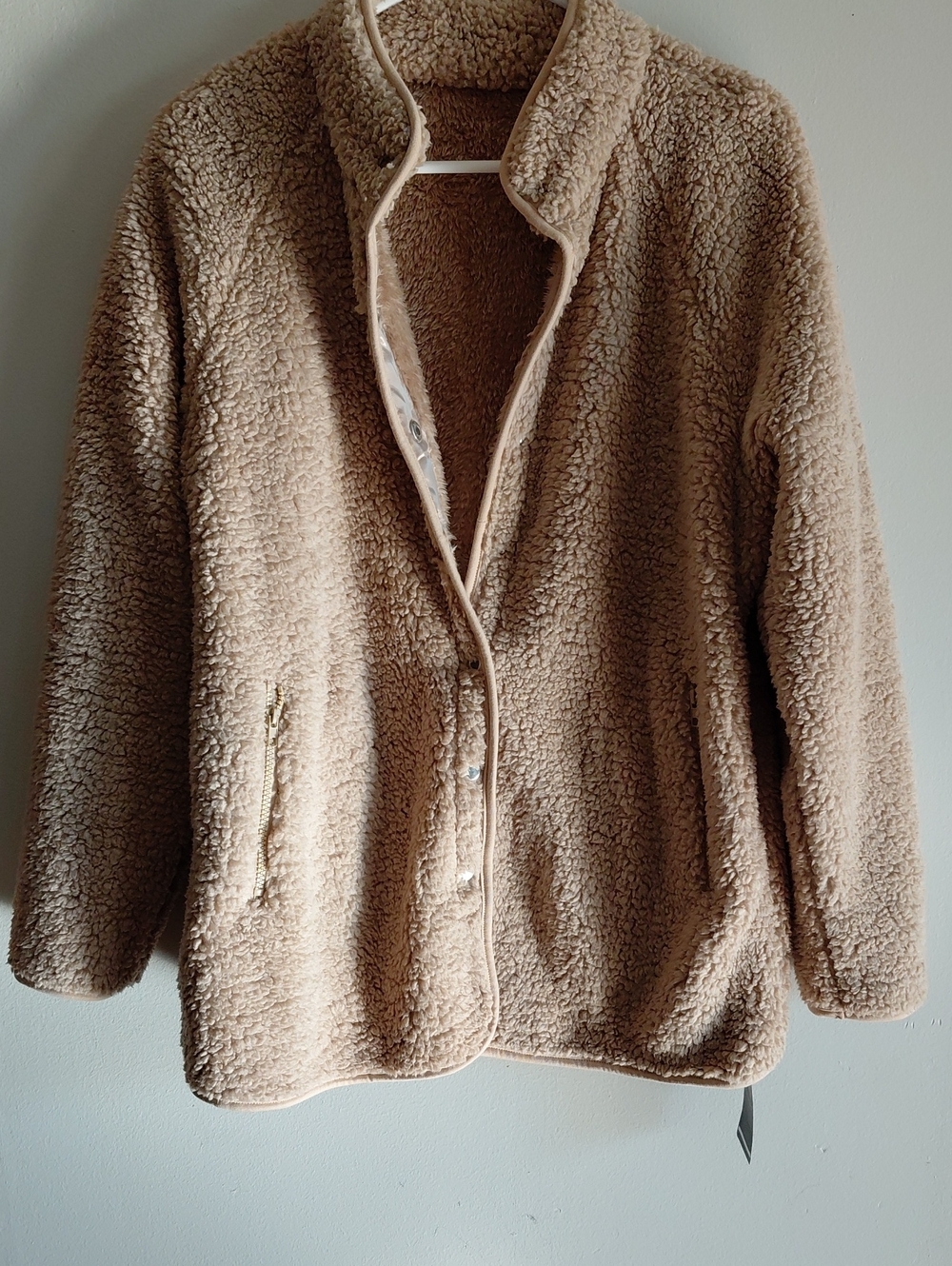 Women's Plush Teddy Jacket in Beige - Neutral Sherpa Coat